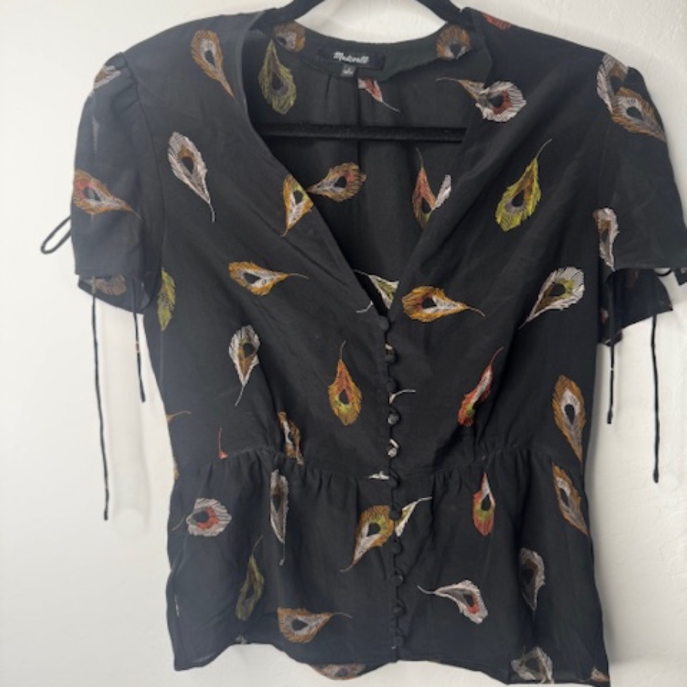 Madewell Feather Silk Black Peplum Blouse